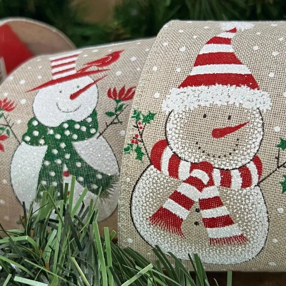 Glitter Snowman Wired Edge Burlap Ribbon Christmas Craft DIY Supplies